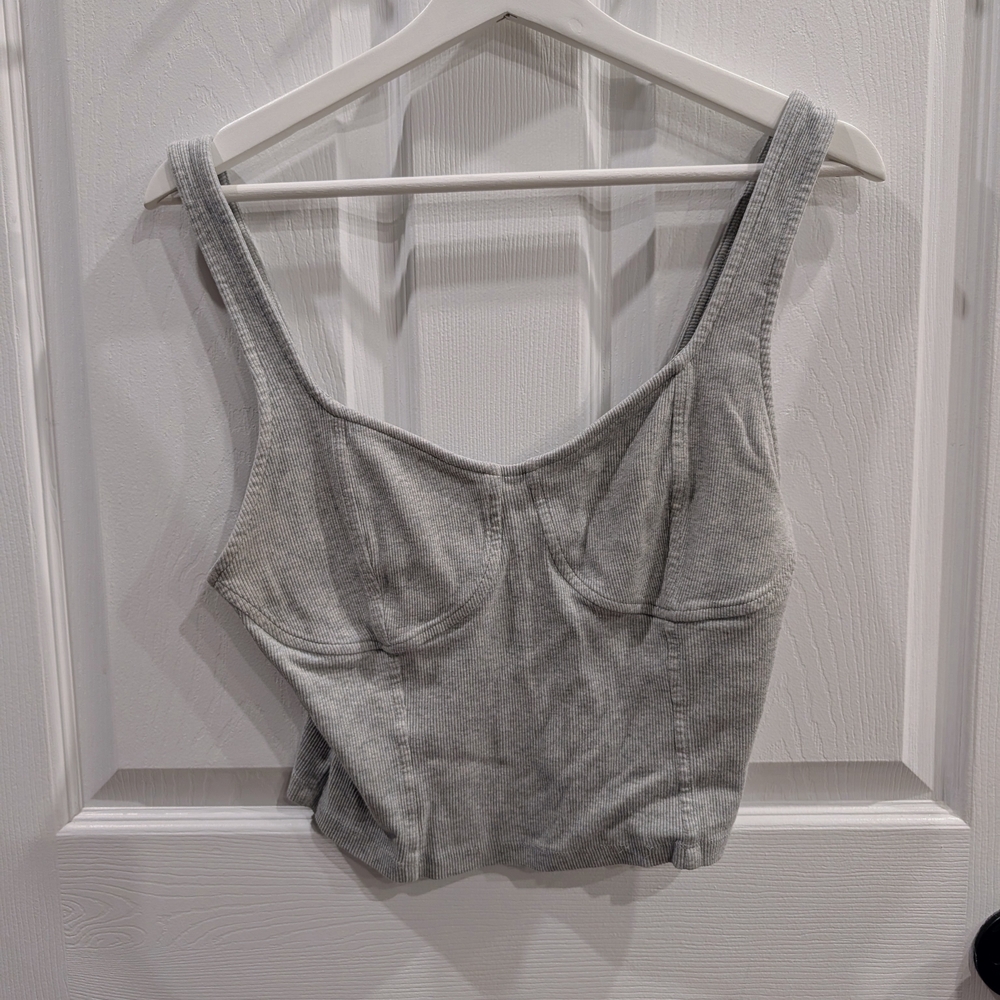 Aerie Light Gray Ribbed Tank